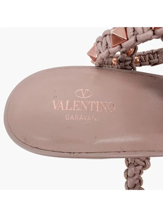 Valentino Garavani Rockstud Braided Caged Block Heel Sandals Beige Size 40 US 10 - Picture 15 of 15